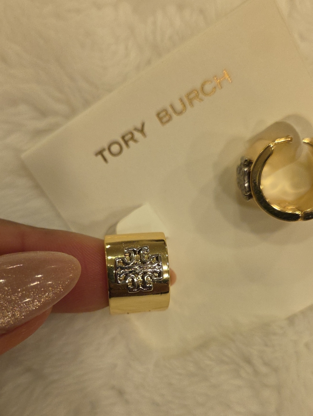 Tory Burch Gold Logo Huggie Earrings